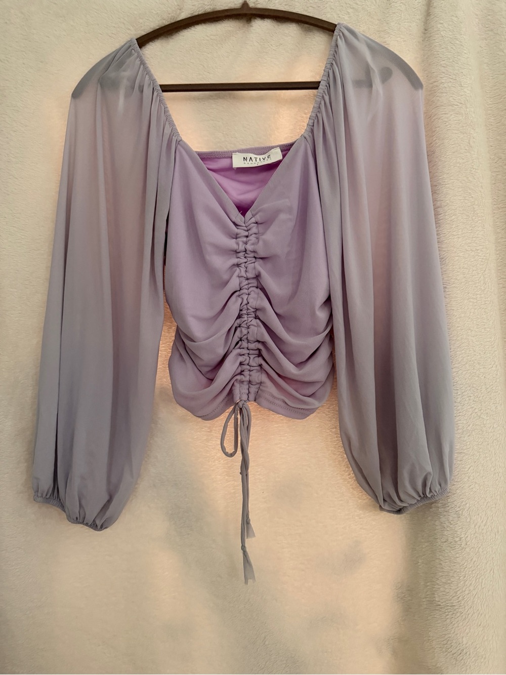 Native Daughters Lilac Ruched Front Long-Sleeve Crop Top